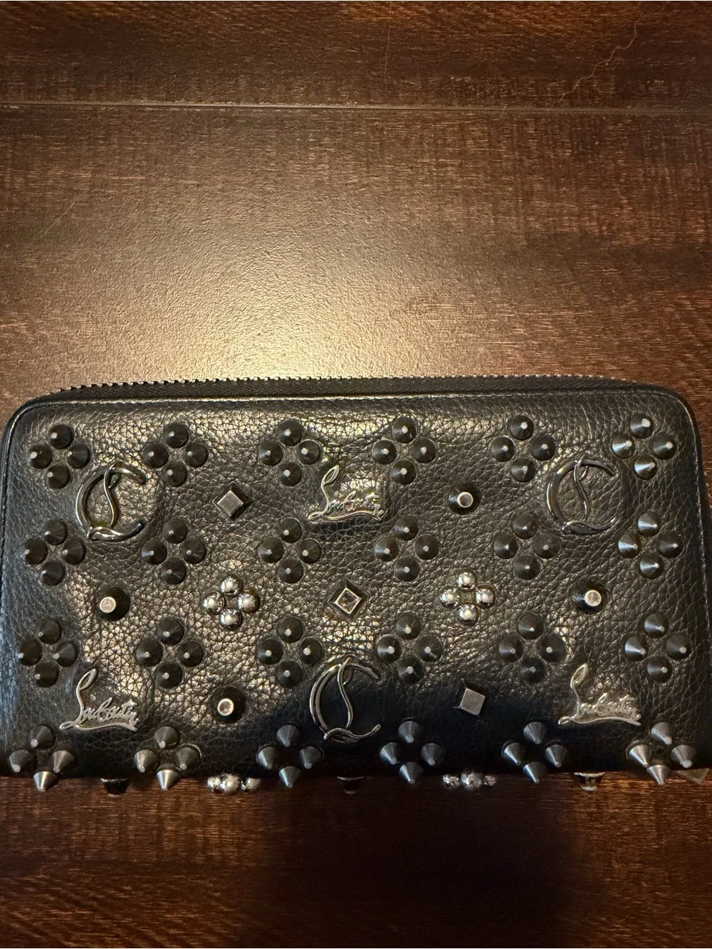 Authentic Christian Louboutin Black Embellished Zip-Around Wallet